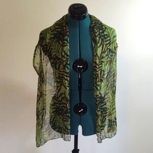 Kenneth Cole Botanical Print Green Silk Scarf